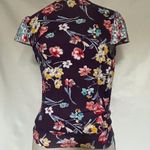 Loveappella Faux Wrap Floral Top Size XS Blue Purple Colorblock Stretch Tie Boho Photo 6