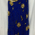 Boutique Vintage Dress Women Small Blue Cobalt Gold Sequin Hula Water Goddess Costume Photo 0