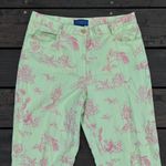 J. McLaughlin  Cotton Bright Green w/ Pink Floral and Farm Graphic Print Trousers Photo 2