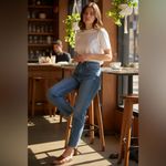 Abercrombie & Fitch High Rise Barrel Jean with vertical seams in a light wash Photo 4