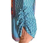 Urban Coco Blue Multicolor Ruche Sleeve Swim Coverup Dress with Tassels Medium Photo 5