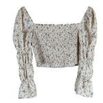 Storia Crop Top Womens S Cream Floral Print Smocked Boho Cottagecore Peasant Photo 2
