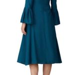 TOME Teal Bell Sleeve Tie Waist Keyhole Neckline Fit & Flare Midi Dress Size 6 Green Photo 1