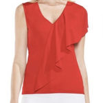 Vince Camuto  Red Asymmetrical Ruffle V-Neck Blouse Photo 0