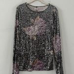 Free People NWT Intimately Gold Rush Black Combo Printed Sequin Long Sleeve Photo 3