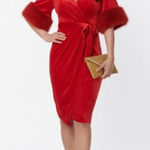 Hollywoodland Red Velvet Fifth Avenue Wrap Wiggle Dress Faux Fur Trim V Neck 2XL Size undefined Photo 0