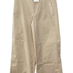 ZARA NWT  Wide Leg Pants Beige Cargo Raw Waist Hem Casual Trousers Size SMALL‎ Photo 0