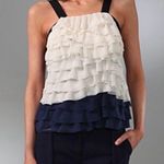 Diane Von Furstenberg  Gianna Ruffle Sleeveless Tank Top White Blue Size 4 Photo 0