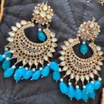 Indian Pakistani Gold and Blue Jewelry Set Photo 3