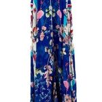 Rococo Sand Floral Print 100% Silk Tassel Sleeveless Asymmetrical Maxi Dress XS Blue Photo 0