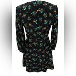 Amanda Uprichard  100% Silk Deep V Floral Mini Dress Black Puff Sleeve Small NEW Photo 4