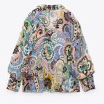 ZARA  PAISLEY PRINT BOHO POET SOEEVE SEMI SHEER LONG SLEEVE BUTTON DOWN SHIRT XL Photo 4