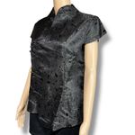 Laogudai Womens Blouse Top Chinese Traditional Satin Shirt Black Floral XXL Size M Photo 5