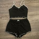 Boutique New  Women's black Bow Knot Ruffle Trim Sleepwear Set. Size Medium Photo 0