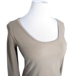Max Mara Weekend Classic Solid Scoop Neck Long Sleeve Jersey Tee Taupe Tan Large Photo 3