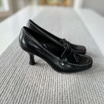 Franco Sarto Black Leather Contrast Seam Heeled Square Toe Tassel Loafer Sz 7.5 Photo 1