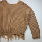 Main Strip  Tan V-Neck Sweater with Frayed Hem Photo 7