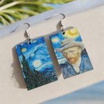 Stylish Mismatched Drop Earrings Wooden Pendant‎ Perfect Decor For Art Lovers Blue Photo 0
