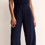 Boden Clarissa Navy Sleeveless Wide Leg Jumpsuit Size 12 Elastic Waist Pockets Blue Photo 0