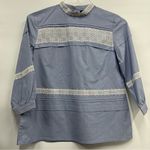 Banana Republic  medium Blue Linen White Lace Blouse Top Photo 0