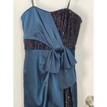 Aidan Mattox  Cocktail Dress Size 4 Teal Satin Black Sequin Sash Prom Holidays Photo 1