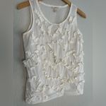 J.Crew White Tank Top Appliqué Ruffle Feminine Y2K Soft Girl Elevated Basic Photo 5
