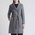 SOIA & KYO Safira Double Breasted Wool Herringbone Coat, Black/Gray Medium NWT Photo 9
