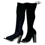 Olivia Fargiano Womens 6 Over the Knee Peep Toe Sueded Fabric Heeled Boot Black Photo 0