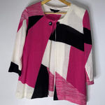 Ming Wang  Pink Black Confetti Pattern Button Top Open Cardigan Small Photo 0