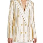 7 For All Mankind Women’s Shine Gold Cream Striped Double Breasted Blazer L Photo 0