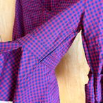 Allison Joy Red Blue Gingham Peplum Blouse Puff Sleeve V Neck XS Photo 5