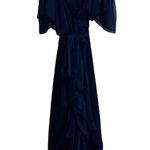 MISA Los Angeles Tayla Navy Ruffle Off The Shoulder Midi Wrap Dress Photo 2