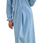 National Geographic National Blue White Stripe Long Sleeve Cotton Front Nightgown Lace Collar PXL Photo 0