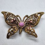 Vintage West Germany Gold, Pink, & White Butterfly Brooch Pink Photo 1