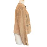 Ecru  Suede Tan Collarless Moto Zip Up Jacket Zippered Pockets & Sleeves Size XL Photo 3