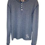 Superdry  Henley Shirt 100% Cotton Embroidered Logo 1/2 Button Up Heather Blue L Photo 0