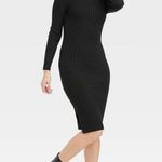 A New Day Black Bodycon Ribbed Cold Shoulder Slit Sweater Dress Size Small Midi Formal Photo 0