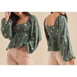 Altar'd State  Olivia Embroidered Babydoll Green Cotton Gauzey Blouse Sz XS Photo 1