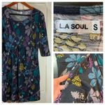 L.A. Soul Floral Print Cotton Knit Dress Pocketed Casual Womens Small Gray Photo 9