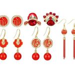 Macy's BUNDLE Red Gold Dangle Studs Asian Oriental Chinese Japanese Lantern Earrings Photo 0