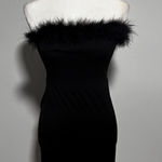 Vintage Deadstock Madrag Black Tube Dress Feather Trim Strapless Mini Party Med Photo 0