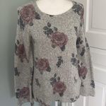 Lucky Brand Floral Pullover Sweater Gray Pink Size Medium Bell Sleeve Photo 0