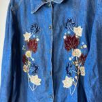 Erika & Co Fall Autumn Leaves Button Down Denim Shirt 1X Blue Photo 2