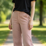 Paige NWOT  Pants Women  Light Pink Nellie Wide Leg Corduroy High Rise Photo 0