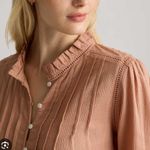 Quince Organic Textured Cotton Peasant Blouse Large Tan Photo 1