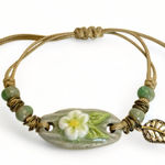 Macrame Clay Bracelet Ceramic Stone Flower Boho Yoga Earth Green Photo 0