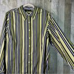 Jones New York  3X Striped Navy, Lime & White Button Front Shirt Long Sleeves Photo 5