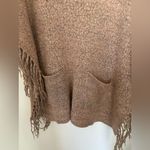 Steve Madden brown knit fringe trim poncho wrap with pockets one size Photo 4