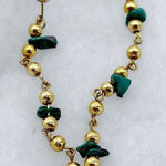 Artisan  made green turquoise and brass beaded chain bracelet. Photo 0
