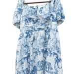 SheIn  Mod 2XL Curve‎ Blue White Puff Sleeve Above Knee Front Tie Boho Sundress Photo 6